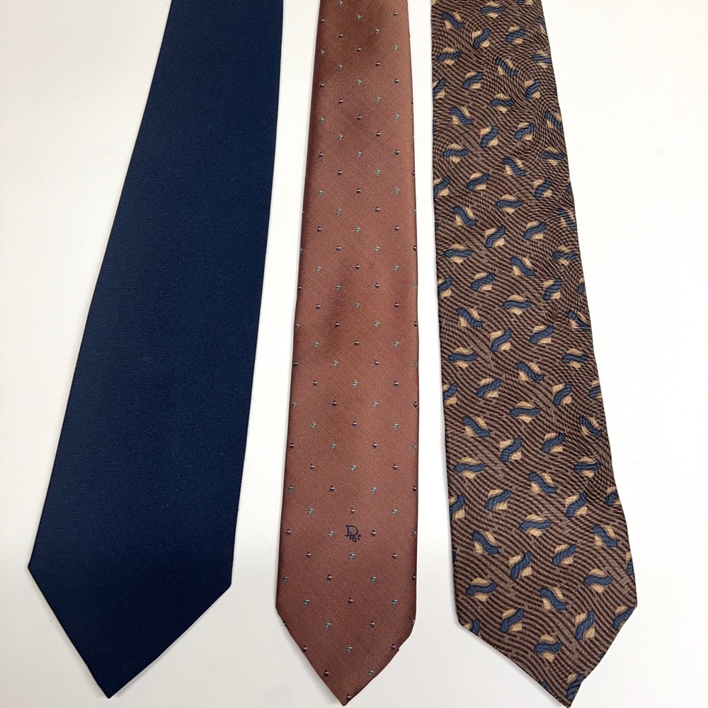 Vintage Christian Dior Tie Mauve Navy Blue Lot of 3